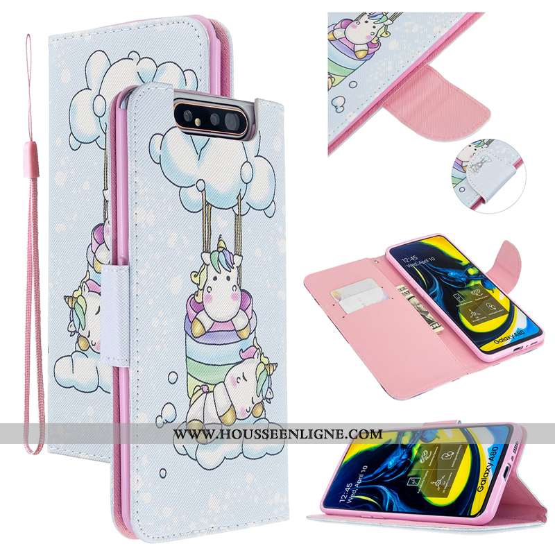 Étui Samsung Galaxy A80 Protection Cuir Téléphone Portable Housse Rose Coque Étoile