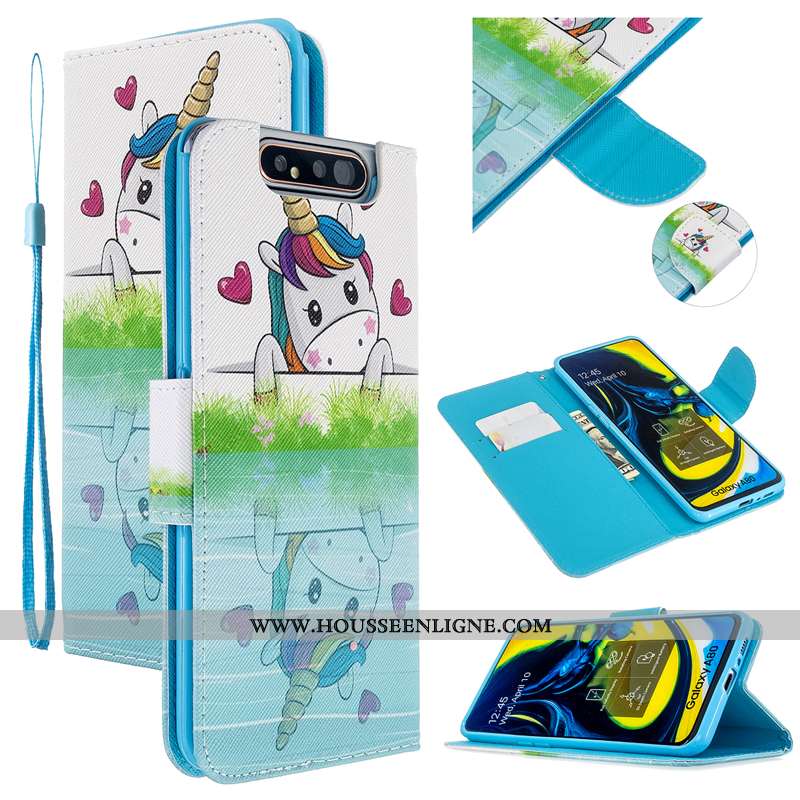 Étui Samsung Galaxy A80 Protection Cuir Téléphone Portable Housse Rose Coque Étoile