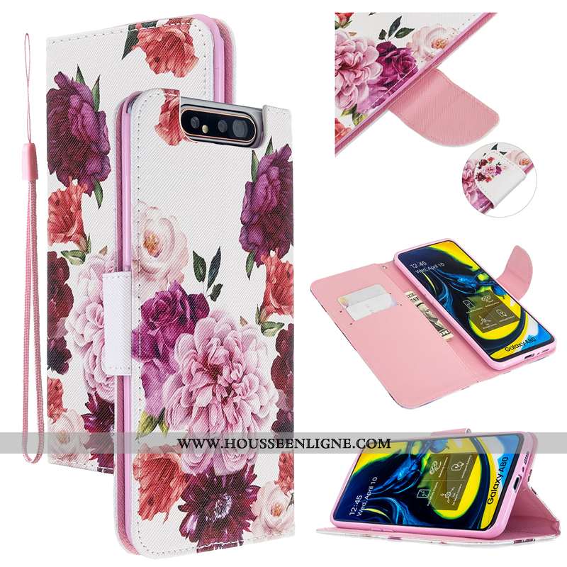 Étui Samsung Galaxy A80 Protection Cuir Téléphone Portable Housse Rose Coque Étoile