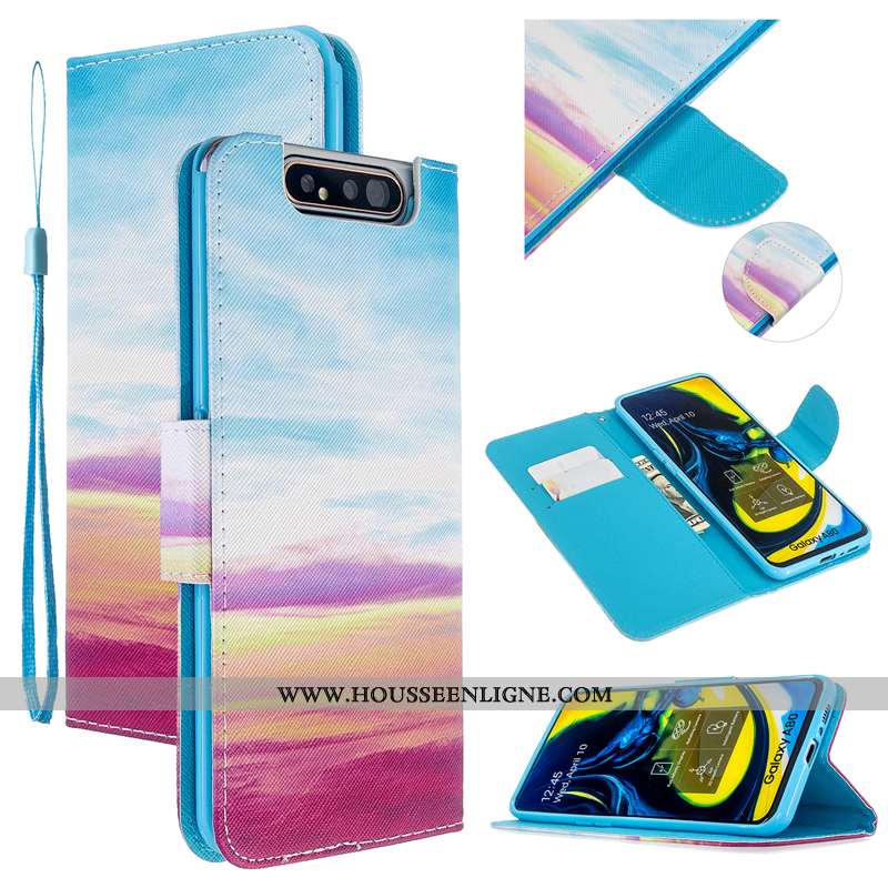 Étui Samsung Galaxy A80 Protection Cuir Téléphone Portable Housse Rose Coque Étoile