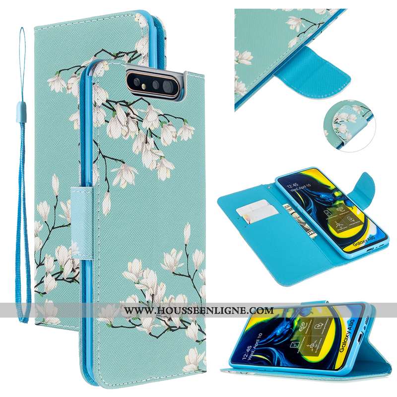 Étui Samsung Galaxy A80 Protection Cuir Téléphone Portable Housse Rose Coque Étoile