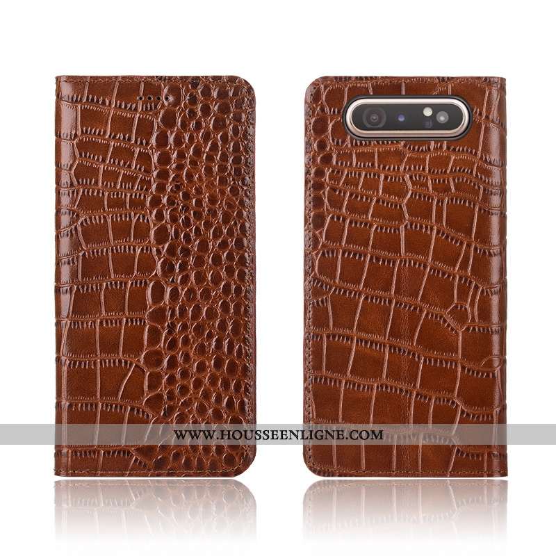 Étui Samsung Galaxy A80 Silicone Protection Marron Cuir Téléphone Portable Étoile Clamshell
