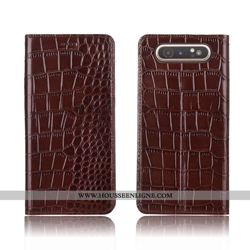 Étui Samsung Galaxy A80 Silicone Protection Marron Cuir Téléphone Portable Étoile Clamshell