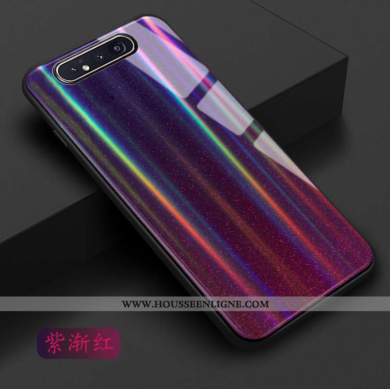 Étui Samsung Galaxy A80 Verre Tendance Étoile Protection Téléphone Portable Coque Rouge