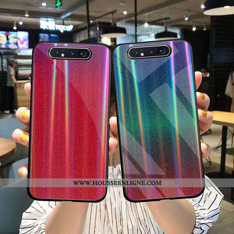 Étui Samsung Galaxy A80 Verre Tendance Étoile Protection Téléphone Portable Coque Rouge