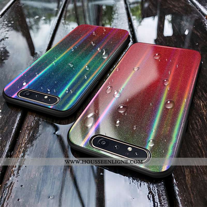 Étui Samsung Galaxy A80 Verre Tendance Étoile Protection Téléphone Portable Coque Rouge