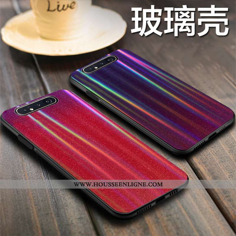 Étui Samsung Galaxy A80 Verre Tendance Étoile Protection Téléphone Portable Coque Rouge