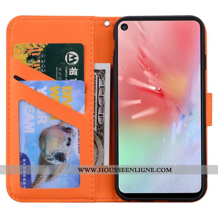 Étui Samsung Galaxy A8s Cuir Protection Coque Incassable Orange Téléphone Portable Dessin Animé