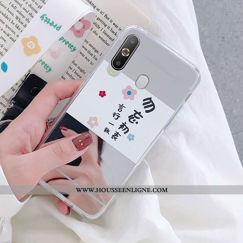 Étui Samsung Galaxy A8s Protection Fluide Doux Miroir Téléphone Portable Coque Blanc Étoile Blanche