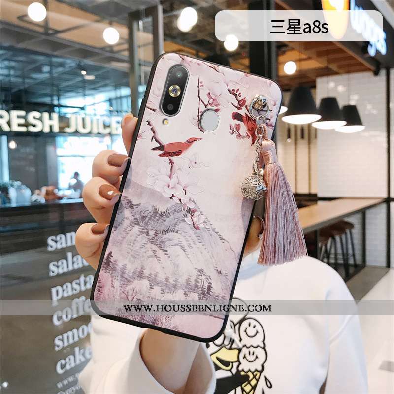Étui Samsung Galaxy A8s Silicone Protection Net Rouge Vent Étoile À Franges Créatif Rose