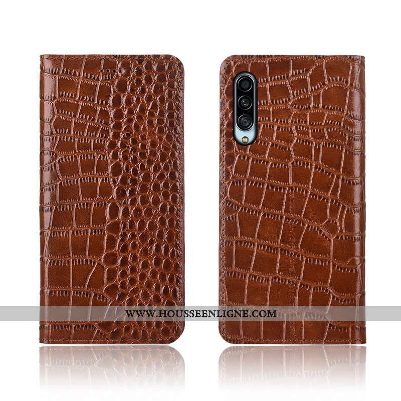 Étui Samsung Galaxy A90 5g Cuir Véritable Cuir Crocodile Téléphone Portable Incassable Marron Étoile