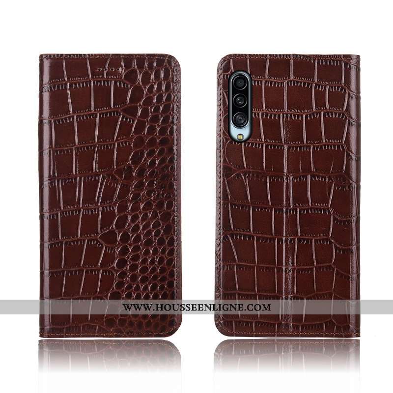 Étui Samsung Galaxy A90 5g Cuir Véritable Cuir Crocodile Téléphone Portable Incassable Marron Étoile