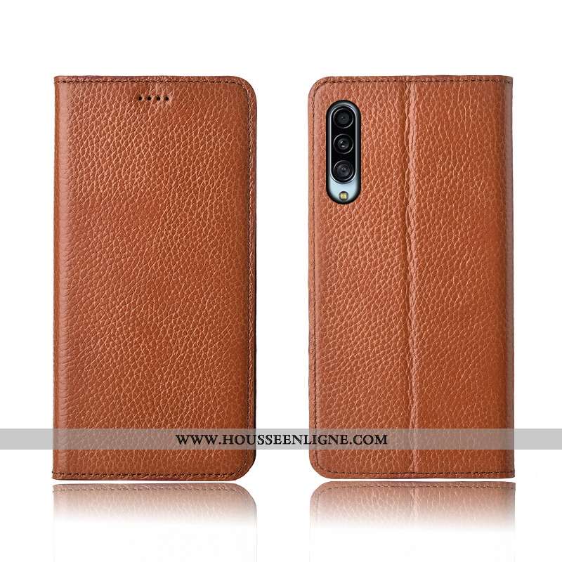 Étui Samsung Galaxy A90 5g Silicone Protection Litchi Clamshell Cuir Véritable Kaki Khaki