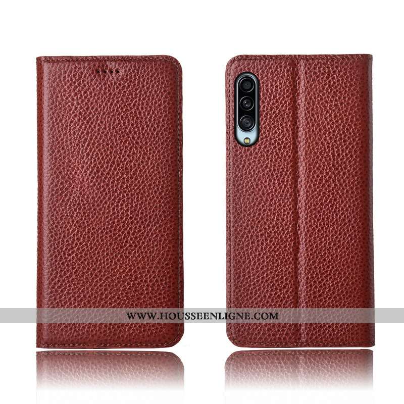 Étui Samsung Galaxy A90 5g Silicone Protection Litchi Clamshell Cuir Véritable Kaki Khaki