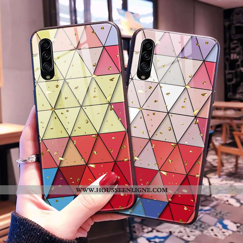 Étui Samsung Galaxy A90 5g Verre Dessin Animé Incassable Modèle Or Net Rouge Téléphone Portable Rose