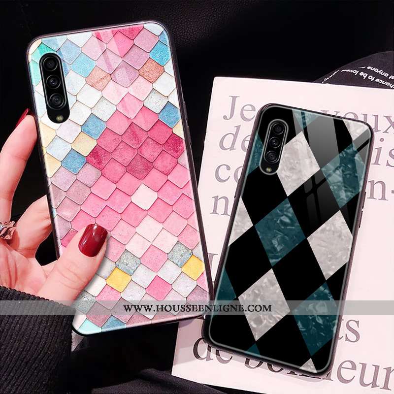 Étui Samsung Galaxy A90 5g Verre Dessin Animé Incassable Modèle Or Net Rouge Téléphone Portable Rose