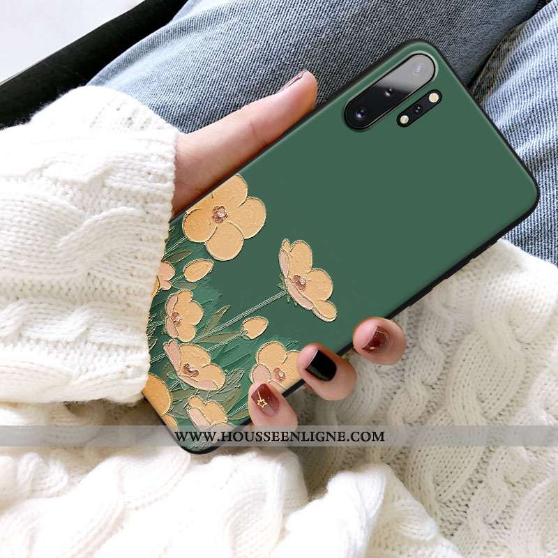 Étui Samsung Galaxy Note 10+ Délavé En Daim Gaufrage Petit Téléphone Portable Protection Tout Compri