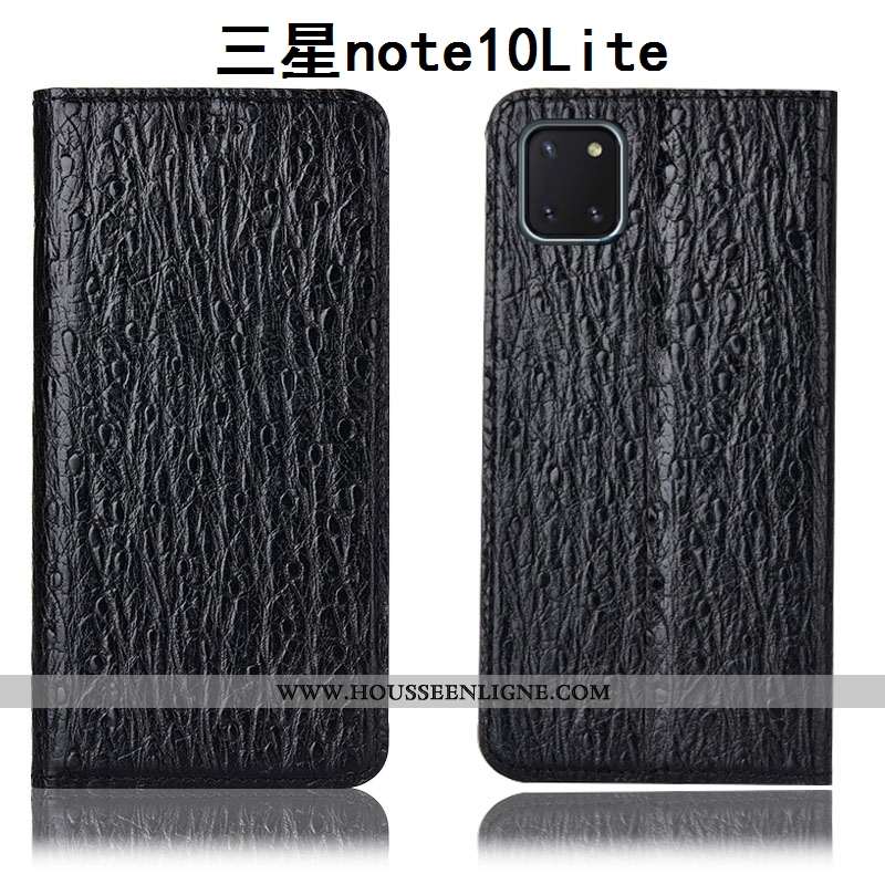 Étui Samsung Galaxy Note 10 Lite Cuir Véritable Protection Noir Téléphone Portable Incassable Coque