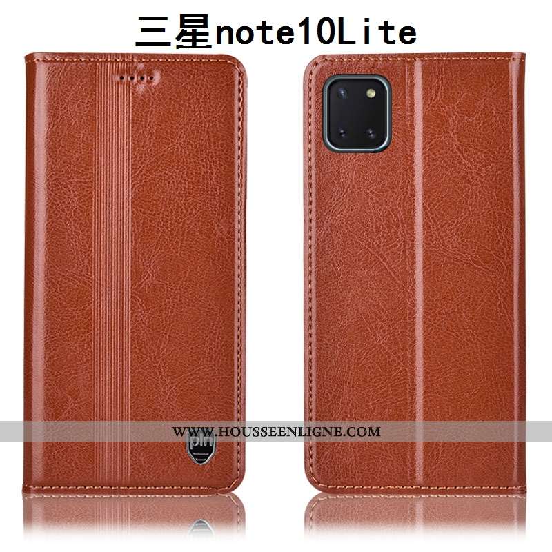 Étui Samsung Galaxy Note 10 Lite Cuir Véritable Protection Étoile Coque Housse Incassable Marron