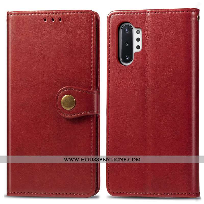 Étui Samsung Galaxy Note 10+ Ornements Suspendus Cuir Business Housse Simple Étoile Couleur Unie Rou