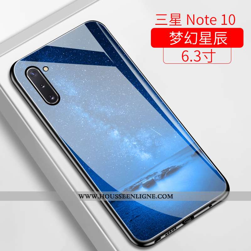 Étui Samsung Galaxy Note 10 Verre Ultra Téléphone Portable Incassable Étoile Bleu Marin Miroir Bleu 