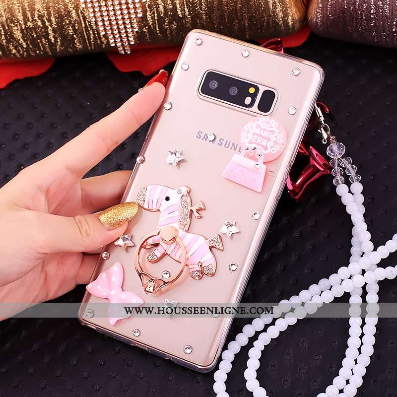 Étui Samsung Galaxy Note 8 Créatif Cou Suspendu Strass Fluide Doux Anneau Téléphone Portable Coque D