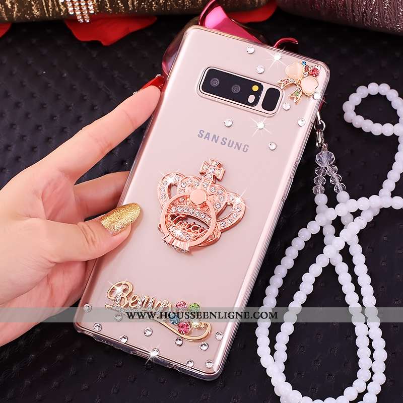 Étui Samsung Galaxy Note 8 Créatif Cou Suspendu Strass Fluide Doux Anneau Téléphone Portable Coque D