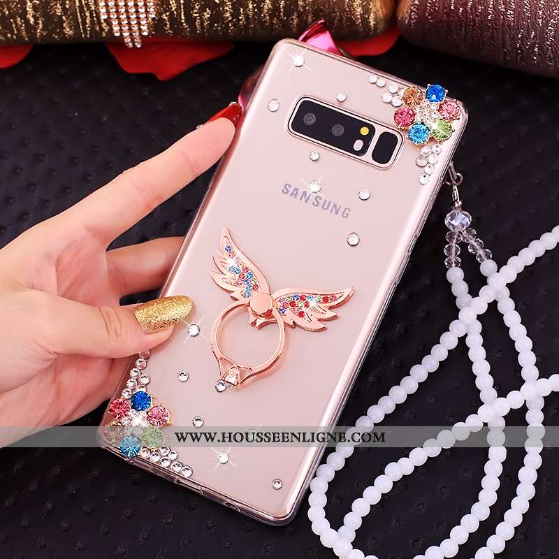 Étui Samsung Galaxy Note 8 Créatif Cou Suspendu Strass Fluide Doux Anneau Téléphone Portable Coque D