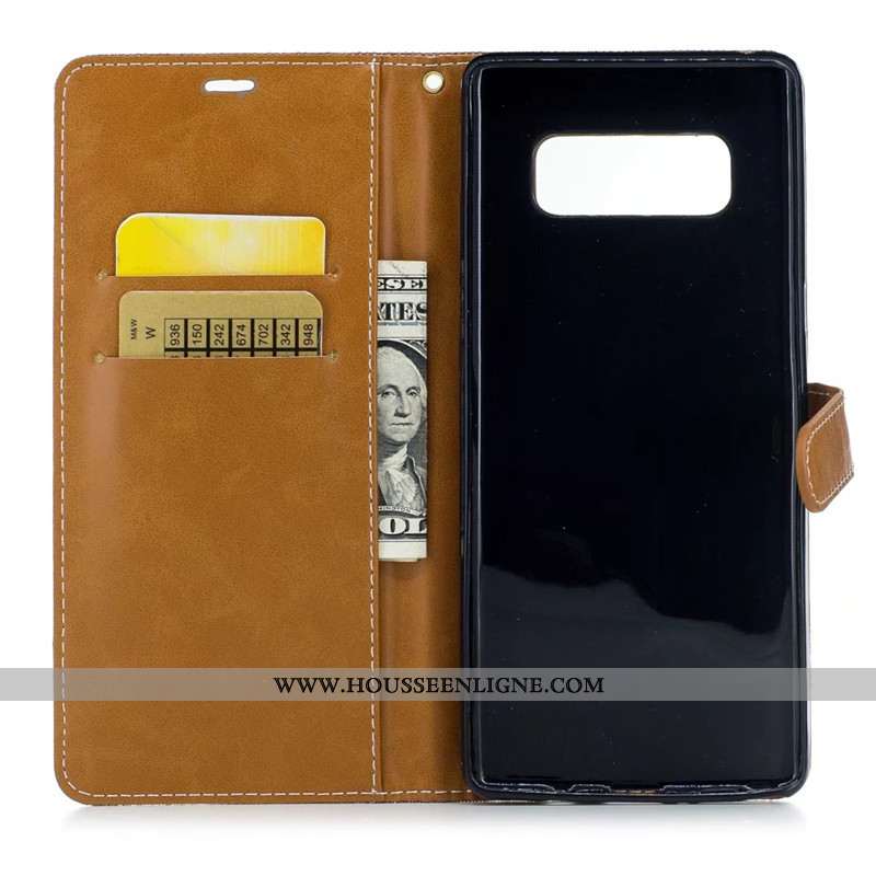 Étui Samsung Galaxy Note 8 Portefeuille Tendance En Denim Carte Rouge Tout Compris Téléphone Portabl