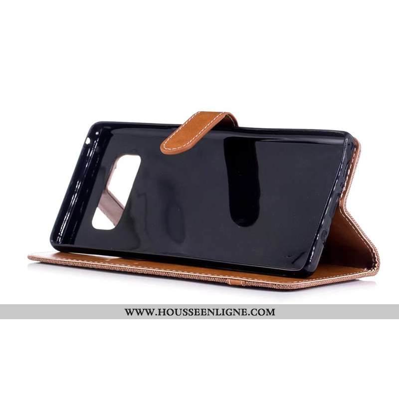 Étui Samsung Galaxy Note 8 Portefeuille Tendance En Denim Carte Rouge Tout Compris Téléphone Portabl
