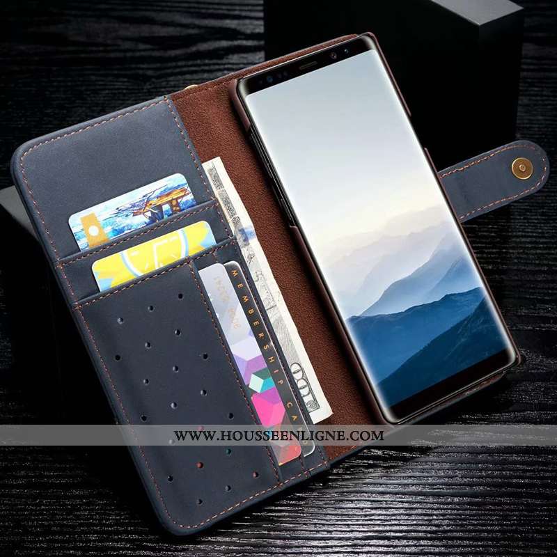 Étui Samsung Galaxy Note 9 Cuir Véritable Incassable Simple Vin Rouge Housse Étoile Bordeaux
