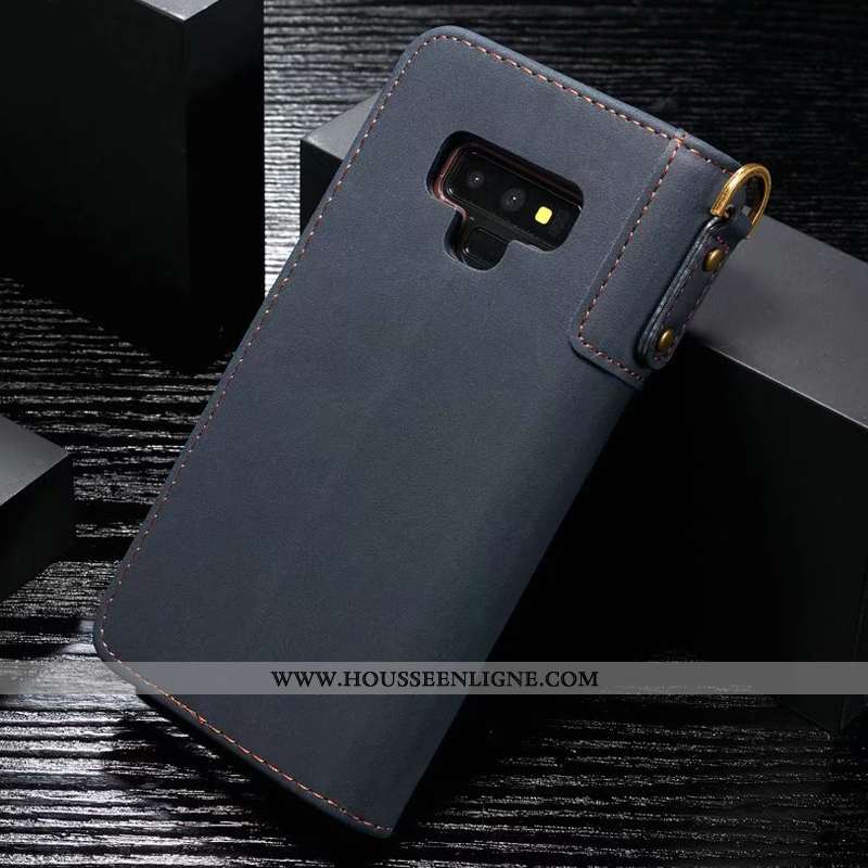 Étui Samsung Galaxy Note 9 Cuir Véritable Incassable Simple Vin Rouge Housse Étoile Bordeaux