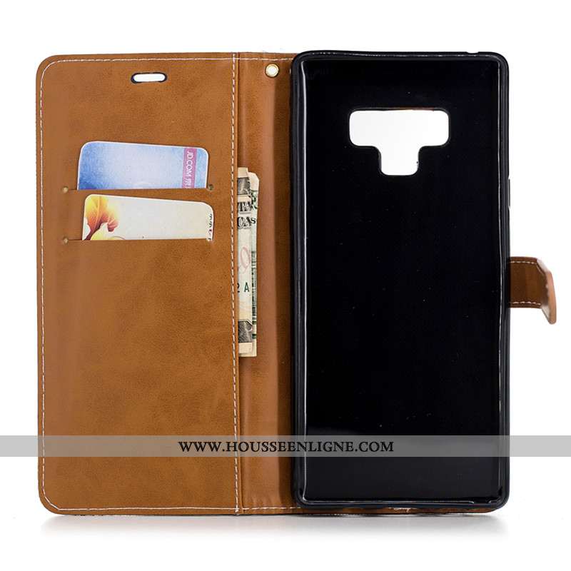 Étui Samsung Galaxy Note 9 Protection Portefeuille Rouge En Denim Tout Compris Cuir Rose