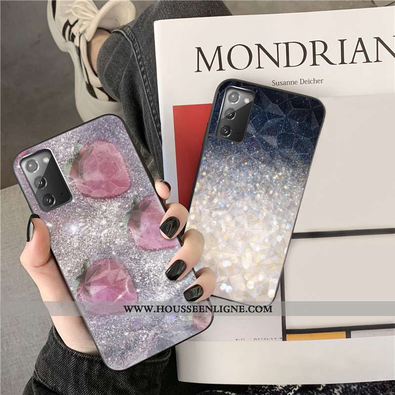 Étui Samsung Galaxy Note20 Modèle Fleurie Téléphone Portable Losange Cœur Incassable Étoile Coque Bl