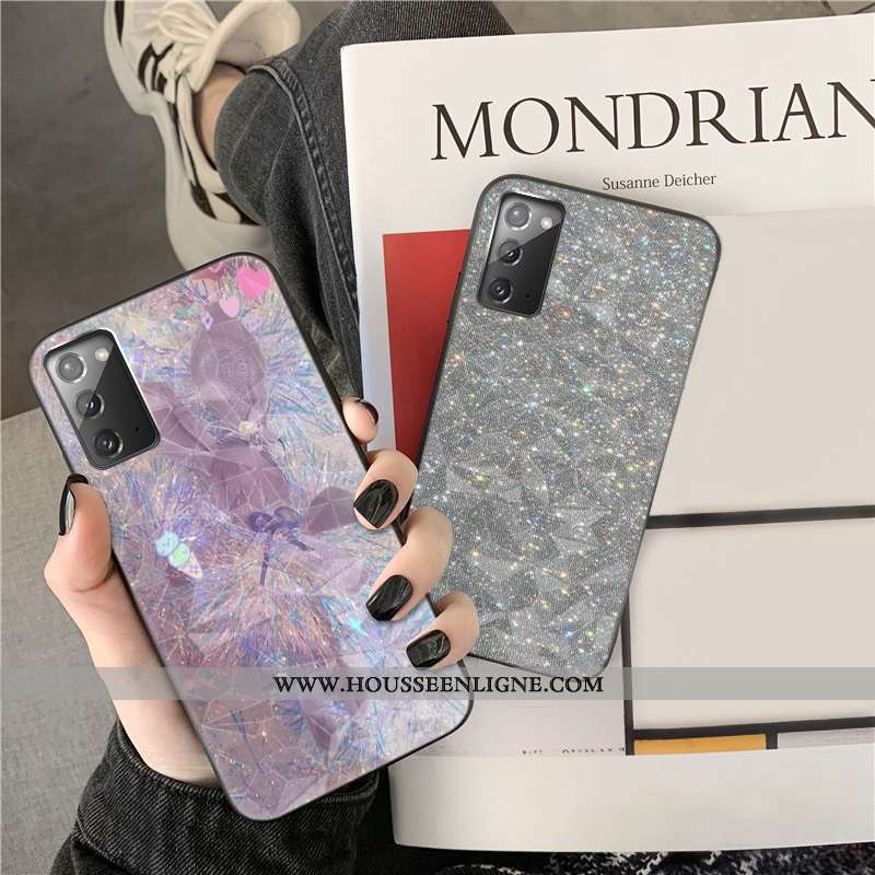 Étui Samsung Galaxy Note20 Modèle Fleurie Téléphone Portable Losange Cœur Incassable Étoile Coque Bl