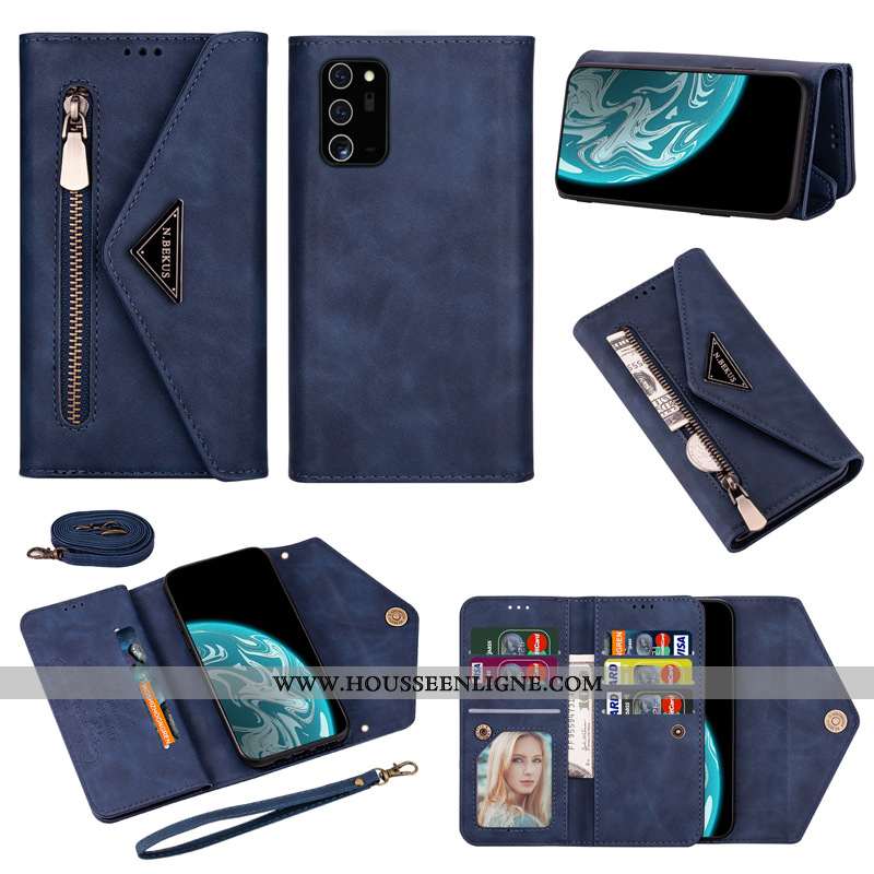 Étui Samsung Galaxy Note20 Ultra Cuir Housse Bleu Marin Téléphone Portable Étoile Coque Bleu Foncé