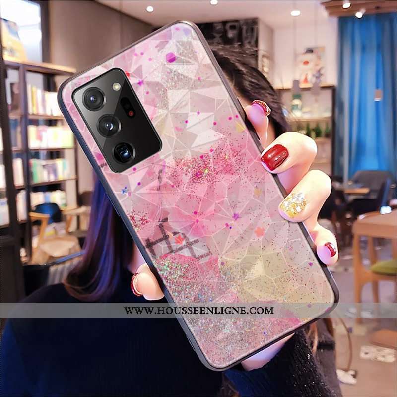 Étui Samsung Galaxy Note20 Ultra Modèle Fleurie Fluide Doux Rose Téléphone Portable Étoile Losange C