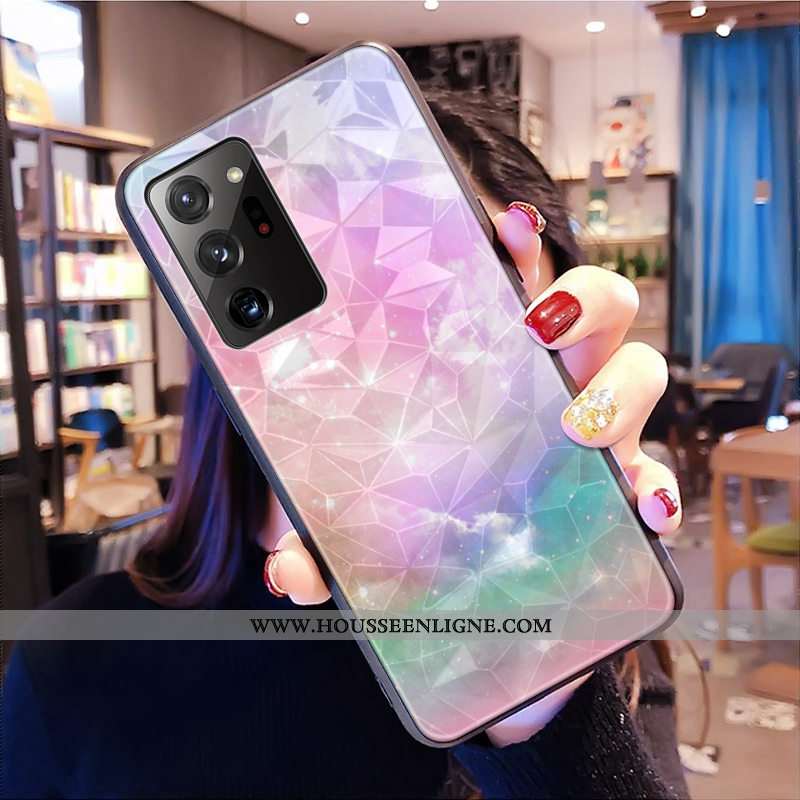Étui Samsung Galaxy Note20 Ultra Modèle Fleurie Fluide Doux Rose Téléphone Portable Étoile Losange C