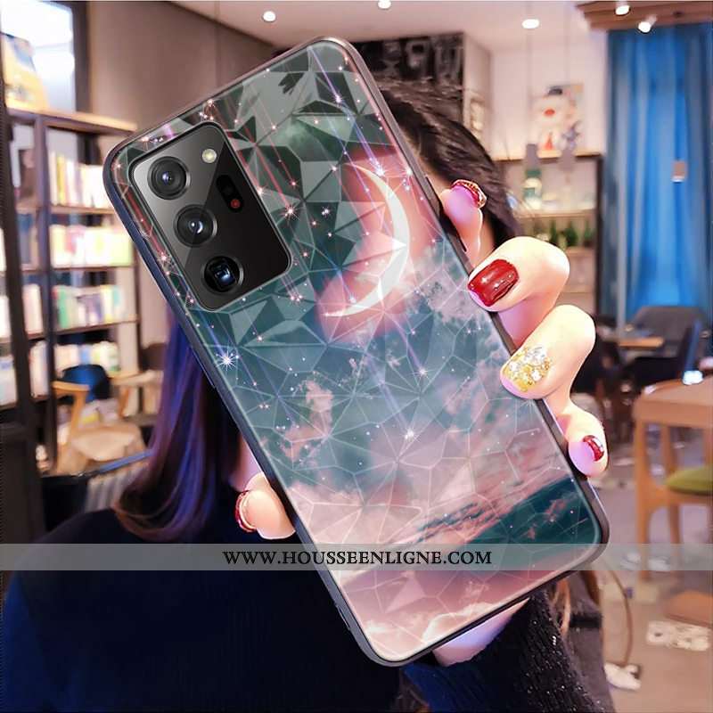 Étui Samsung Galaxy Note20 Ultra Modèle Fleurie Fluide Doux Rose Téléphone Portable Étoile Losange C