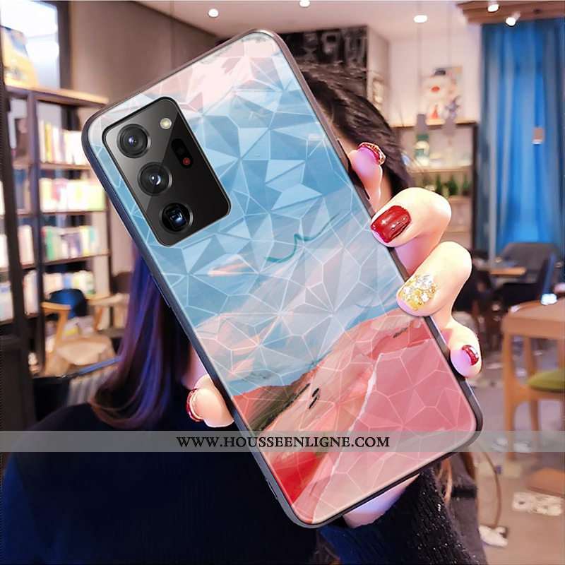 Étui Samsung Galaxy Note20 Ultra Modèle Fleurie Fluide Doux Rose Téléphone Portable Étoile Losange C