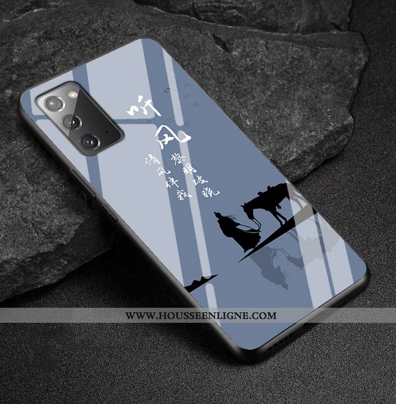 Étui Samsung Galaxy Note20 Verre Personnalité Miroir Style Chinois Incassable Gris Tendance