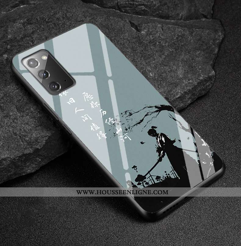Étui Samsung Galaxy Note20 Verre Personnalité Miroir Style Chinois Incassable Gris Tendance