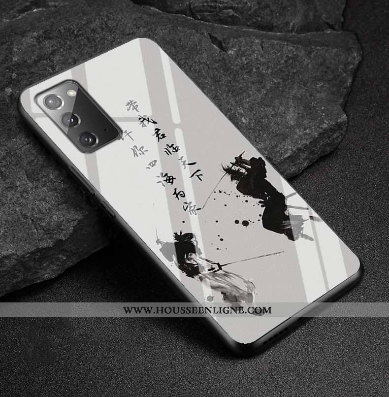 Étui Samsung Galaxy Note20 Verre Personnalité Miroir Style Chinois Incassable Gris Tendance