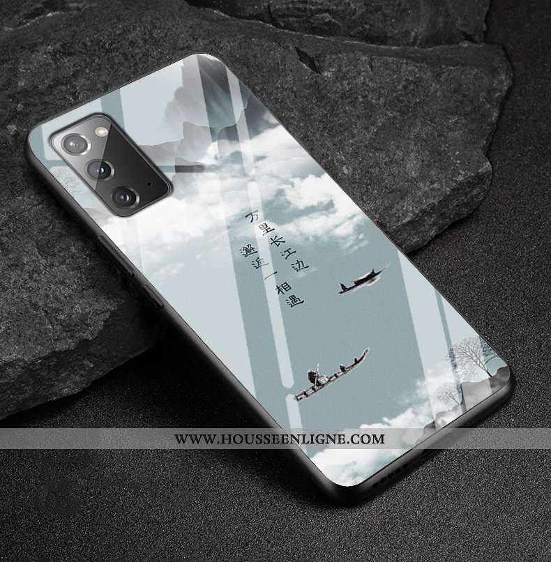 Étui Samsung Galaxy Note20 Verre Personnalité Miroir Style Chinois Incassable Gris Tendance