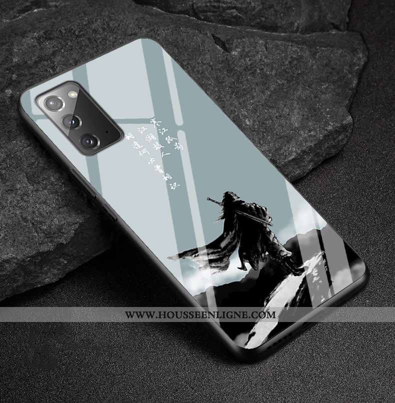 Étui Samsung Galaxy Note20 Verre Personnalité Miroir Style Chinois Incassable Gris Tendance