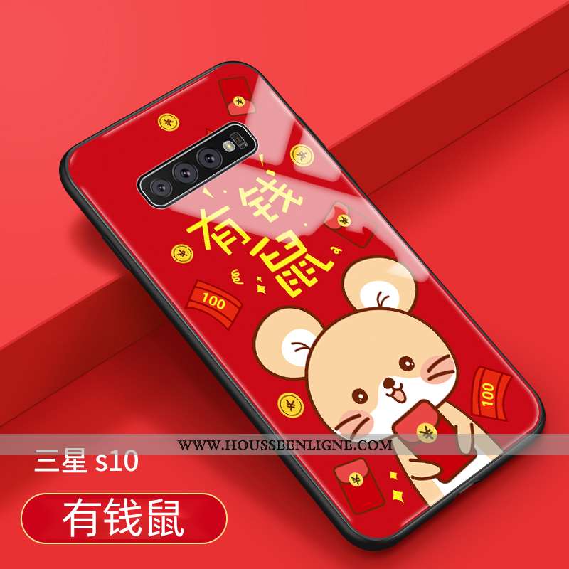 Étui Samsung Galaxy S10 Créatif Tendance Coque Protection Net Rouge Incassable Téléphone Portable
