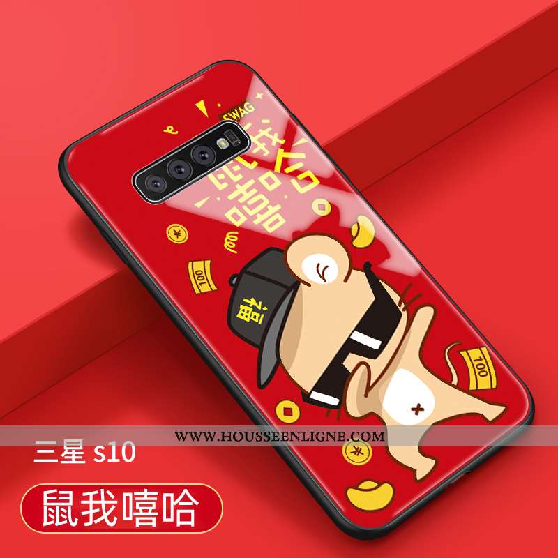 Étui Samsung Galaxy S10 Créatif Tendance Coque Protection Net Rouge Incassable Téléphone Portable