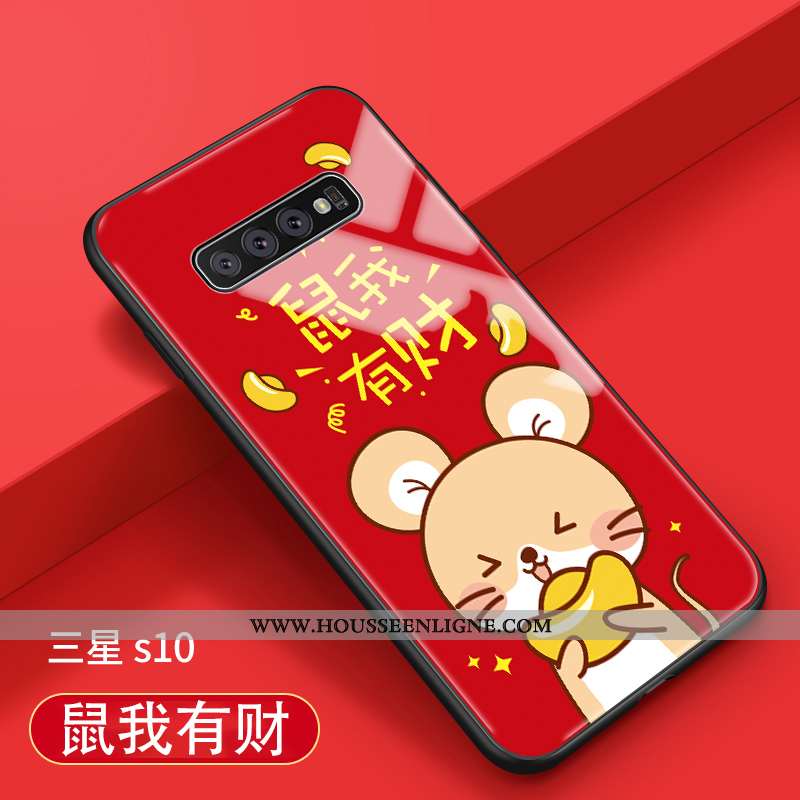 Étui Samsung Galaxy S10 Créatif Tendance Coque Protection Net Rouge Incassable Téléphone Portable