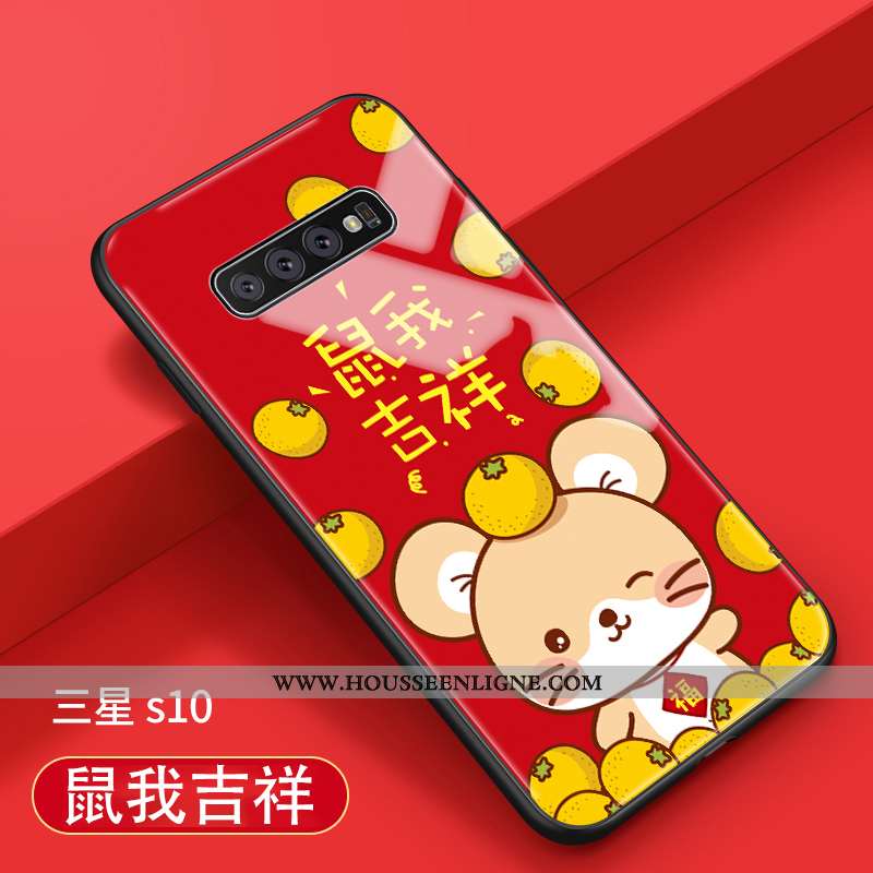 Étui Samsung Galaxy S10 Créatif Tendance Coque Protection Net Rouge Incassable Téléphone Portable