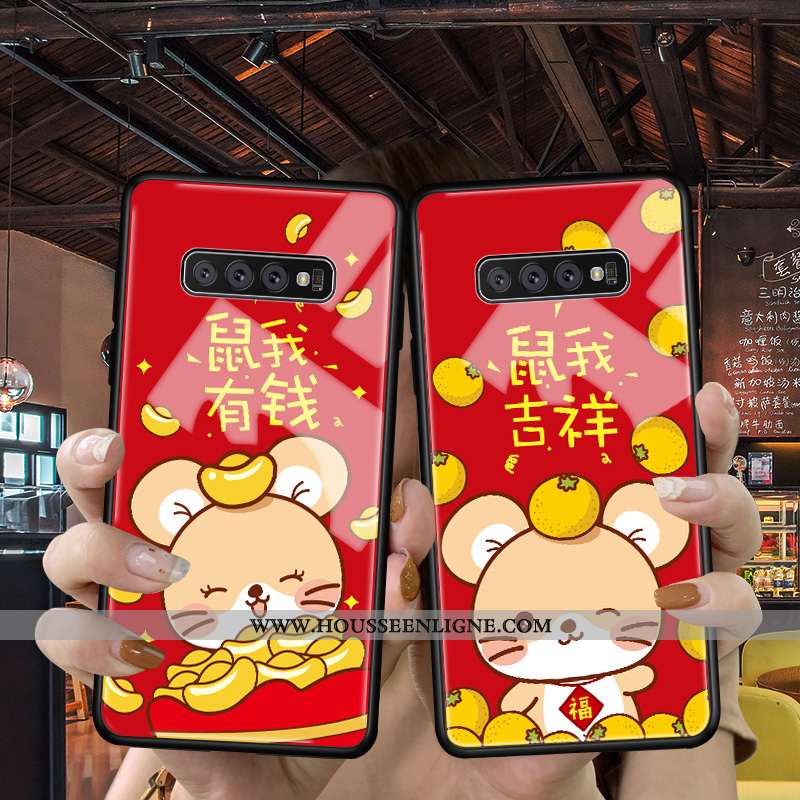 Étui Samsung Galaxy S10 Créatif Tendance Coque Protection Net Rouge Incassable Téléphone Portable